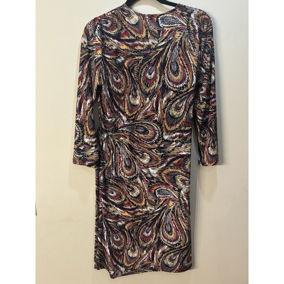 Black Label Evan Picone Feather Paisley Print Faux-Wrap Dress with Tie‎ Size 8 - Picture 3 of 8